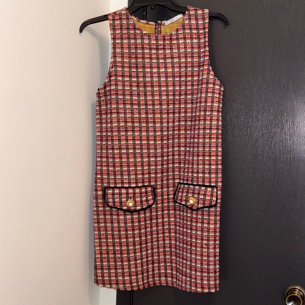 Zara Multicolor Tweed Dress with Black Accents